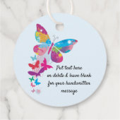 Farbenfrohe Patchwork-Butterfliege Greifkarte Geschenkanhänger (Rückseite)