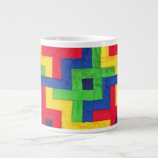 Farbenfrohe Patchwork-Design Jumbo-Kaffee-Tasse Jumbo-Tasse (Vorderseite)