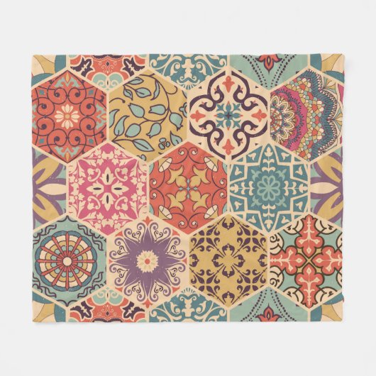 Farbenfrohe Patchwork-Fliesen Fleecedecke (Vorderseite (Horizontal))