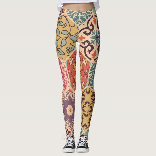 Farbenfrohe Patchwork-Fliesen Leggings (Vorderseite)