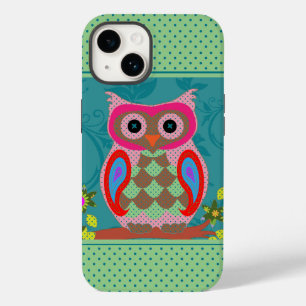 Farbenfrohe Patchwork Folk Art Owl and Dots Case-Mate iPhone 14 Hülle