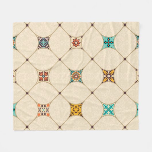 Farbenfrohe Patchwork Islam Arabisch Tile Fleecedecke (Vorderseite (Horizontal))