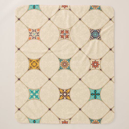 Farbenfrohe Patchwork Islam Arabisch Tile Sherpadecke (Vorderseite)
