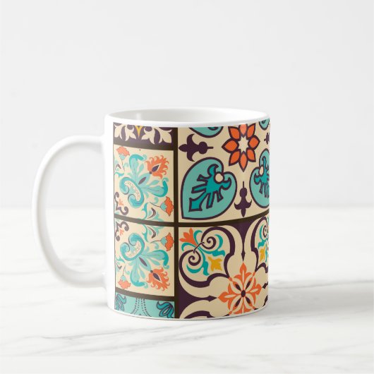Farbenfrohe Patchwork-Islam-Majolika-Kachel Kaffeetasse (Links)