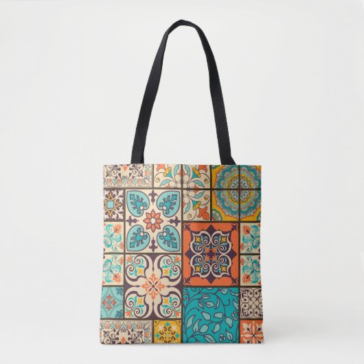Farbenfrohe Patchwork-Islam-Majolika-Kachel Tasche (Vorderseite)