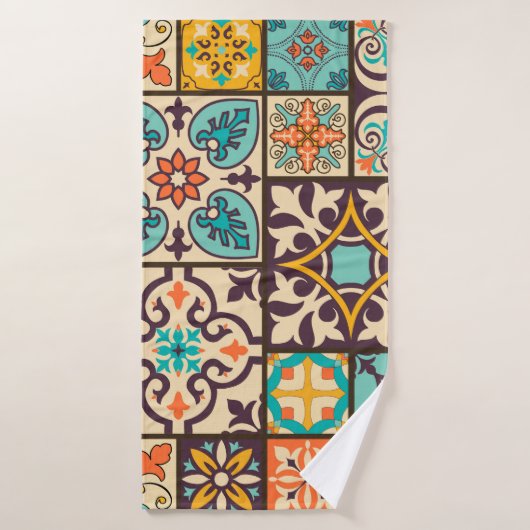 Farbenfrohe Patchwork Islam Motifs Tile Badehandtuch (Badehandtuch)