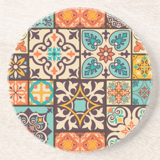 Farbenfrohe Patchwork Islam Motifs Tile Getränkeuntersetzer (Vorne)