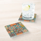 Farbenfrohe Patchwork Islam Motifs Tile Glasuntersetzer (Schrägansicht)