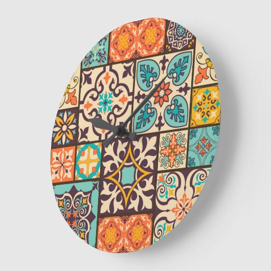 Farbenfrohe Patchwork Islam Motifs Tile Große Wanduhr (Winkel)