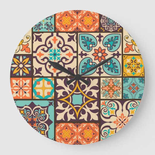 Farbenfrohe Patchwork Islam Motifs Tile Große Wanduhr (Vorderseite)