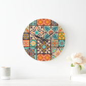 Farbenfrohe Patchwork Islam Motifs Tile Große Wanduhr (Zuhause)