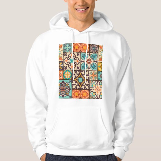 Farbenfrohe Patchwork Islam Motifs Tile Hoodie (Vorderseite)