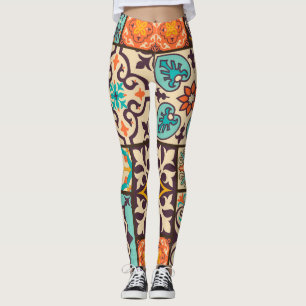 Farbenfrohe Patchwork Islam Motifs Tile Leggings