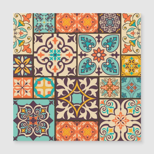 Farbenfrohe Patchwork Islam Motifs Tile Magnetkarte (Vorderseite)