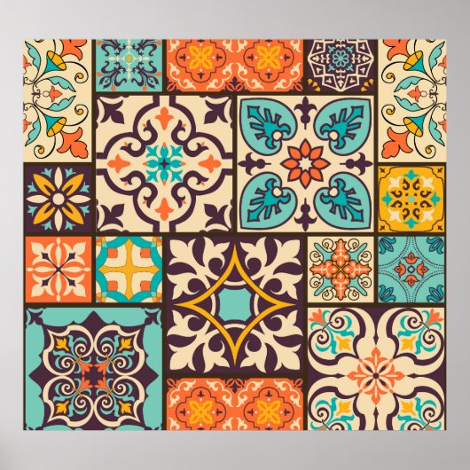 Farbenfrohe Patchwork Islam Motifs Tile Poster (Vorne)