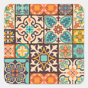 Farbenfrohe Patchwork Islam Motifs Tile Quadratischer Aufkleber