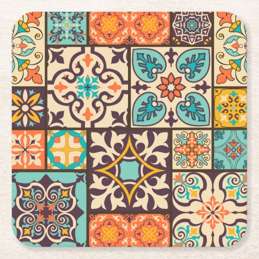 Farbenfrohe Patchwork Islam Motifs Tile Rechteckiger Pappuntersetzer (Vorderseite)