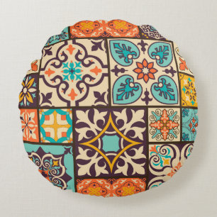 Farbenfrohe Patchwork Islam Motifs Tile Rundes Kissen