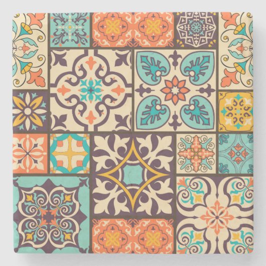 Farbenfrohe Patchwork Islam Motifs Tile Steinuntersetzer (Vorderseite)