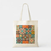 Farbenfrohe Patchwork Islam Motifs Tile Tragetasche (Rückseite)