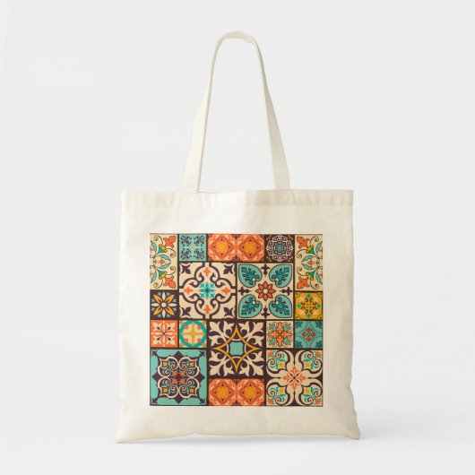 Farbenfrohe Patchwork Islam Motifs Tile Tragetasche (Vorne)