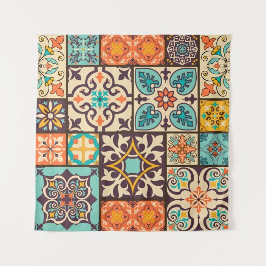 Farbenfrohe Patchwork Islam Motifs Tile Wandteppich (Vorderseite)