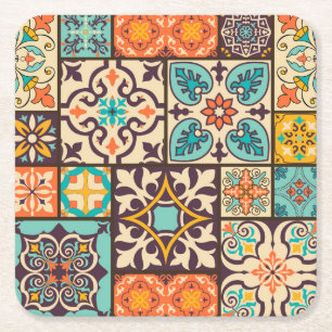 Farbenfrohe Patchwork-Islam-Motive Kachel Rechteckiger Pappuntersetzer