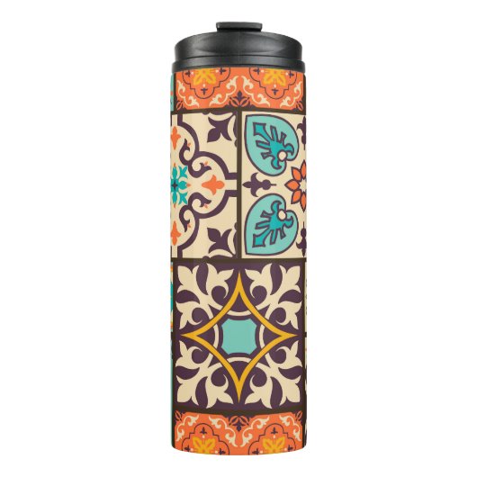 Farbenfrohe Patchwork-Islam-Motive Kachel Thermosbecher (Vorderseite)
