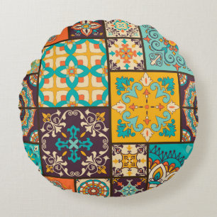 Farbenfrohe Patchwork-islamische Fliese nahtlos Rundes Kissen