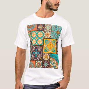 Farbenfrohe Patchwork-islamische Fliese Nahtlos T-Shirt