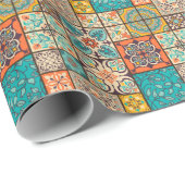 Farbenfrohe Patchwork Islamische Majolika Geschenkpapier (Rolleneckpunkt)
