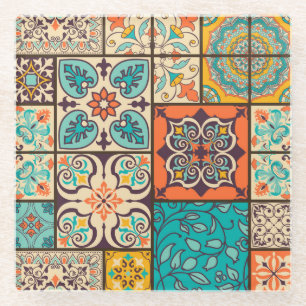 Farbenfrohe Patchwork Islamische Majolika Glasuntersetzer
