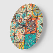 Farbenfrohe Patchwork Islamische Majolika Große Wanduhr (Winkel)