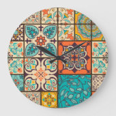 Farbenfrohe Patchwork Islamische Majolika Große Wanduhr (Vorderseite)
