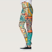Farbenfrohe Patchwork Islamische Majolika Leggings (Links)