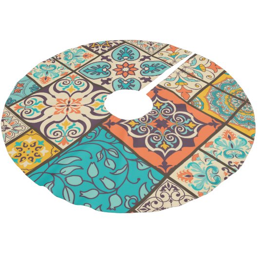 Farbenfrohe Patchwork Islamische Majolika Polyester Weihnachtsbaumdecke (Schrägansicht)