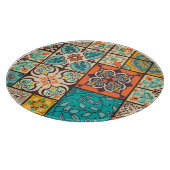 Farbenfrohe Patchwork Islamische Majolika Schneidebrett (Ecke)