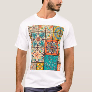 Farbenfrohe Patchwork Islamische Majolika T-Shirt