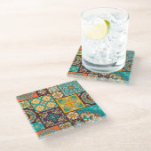 Farbenfrohe Patchwork Islamische Tile Nahtlos Glasuntersetzer (Schrägansicht)