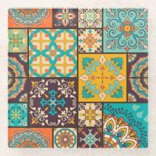 Farbenfrohe Patchwork Islamische Tile Nahtlos Glasuntersetzer
