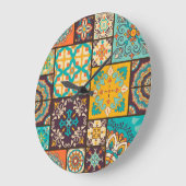 Farbenfrohe Patchwork Islamische Tile Nahtlos Große Wanduhr (Winkel)