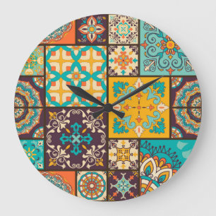 Farbenfrohe Patchwork Islamische Tile Nahtlos Große Wanduhr