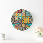 Farbenfrohe Patchwork Islamische Tile Nahtlos Große Wanduhr (Zuhause)