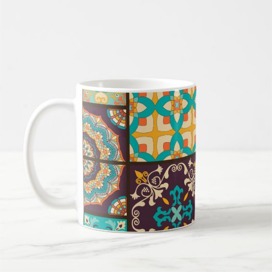 Farbenfrohe Patchwork Islamische Tile Nahtlos Kaffeetasse (Links)