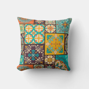 Farbenfrohe Patchwork Islamische Tile Nahtlos Kissen