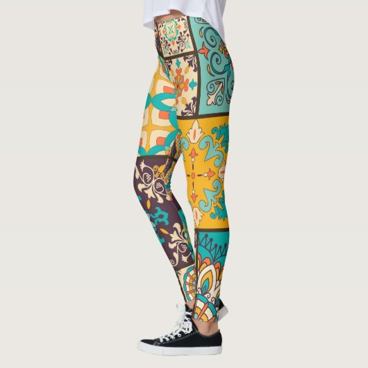 Farbenfrohe Patchwork Islamische Tile Nahtlos Leggings (Links)