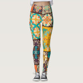 Farbenfrohe Patchwork Islamische Tile Nahtlos Leggings (Vorderseite)