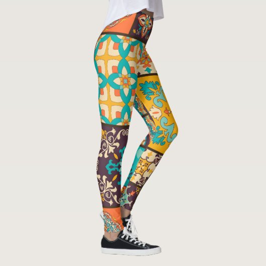 Farbenfrohe Patchwork Islamische Tile Nahtlos Leggings (Rechts)