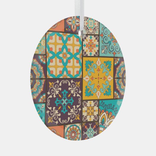 Farbenfrohe Patchwork Islamische Tile Nahtlos Ornament Aus Glas (Vorderseite Rechts)