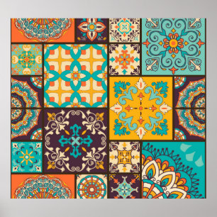Farbenfrohe Patchwork Islamische Tile Nahtlos Poster